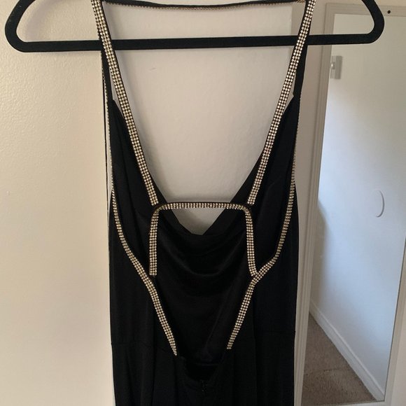 Ark & Co Black Long Dress With Rhinestone Straps - Picture 1 of 6